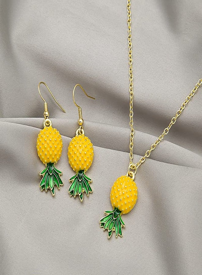 POYAMUSE Lovely Tropical Fruits Jewelry Set, Pineapple Necklace Earrings Set for Tropical Destination Trip Jewelry Gift-pineapple - Image 4